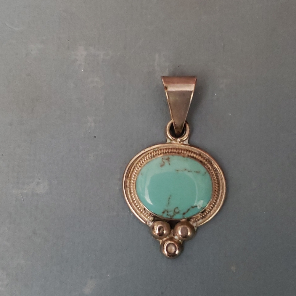 Sterling silver & turquoise necklace charm Mexico